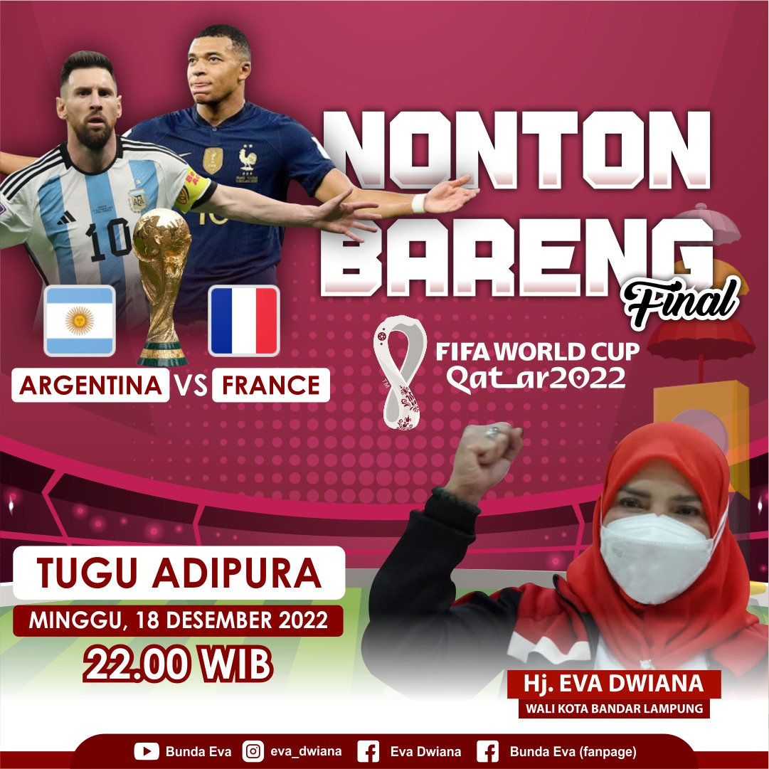 Pemkot Bandar Lampung Gelar Nobar Gratis Final Piala Dunia di Tugu Adipura