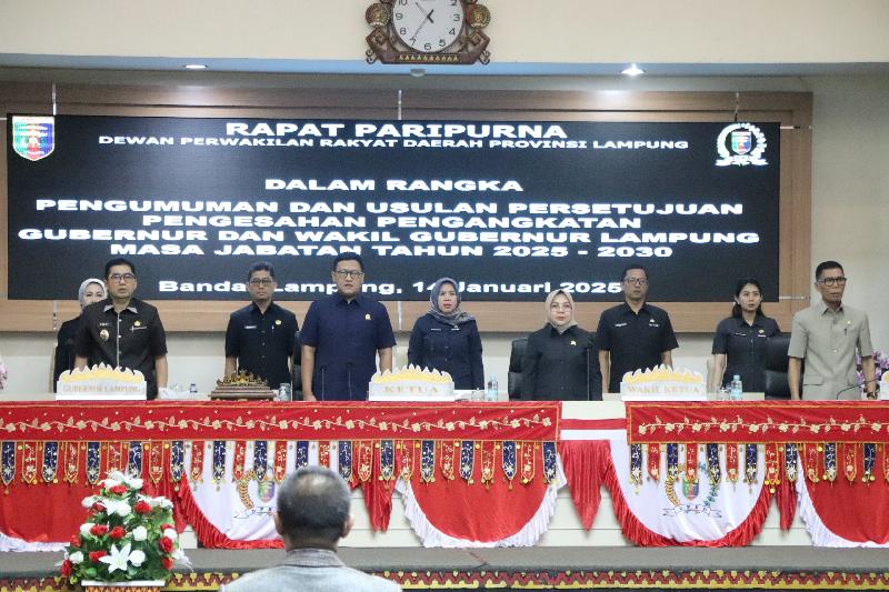 DPRD Lampung Setujui Pengesahan Pengangkatan Gubernur dan Wagub Terpilih Periode 2025-2030