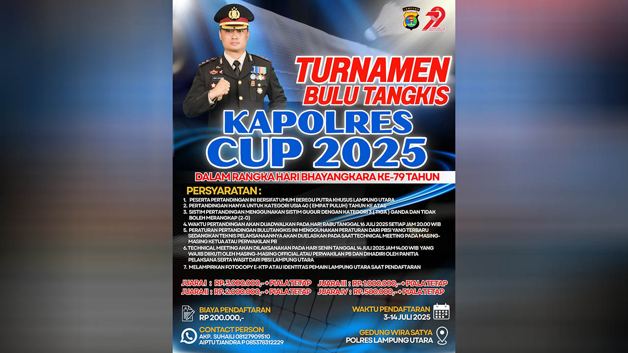 Polres Lampung Utara Gelar Turnamen Bulu Tangkis Kapolres Cup 2025: Ini Syaratnya