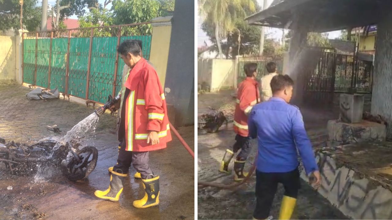 Motor Terbakar di Jallinsum Lampung Utara, Diduga Korsleting Kabel