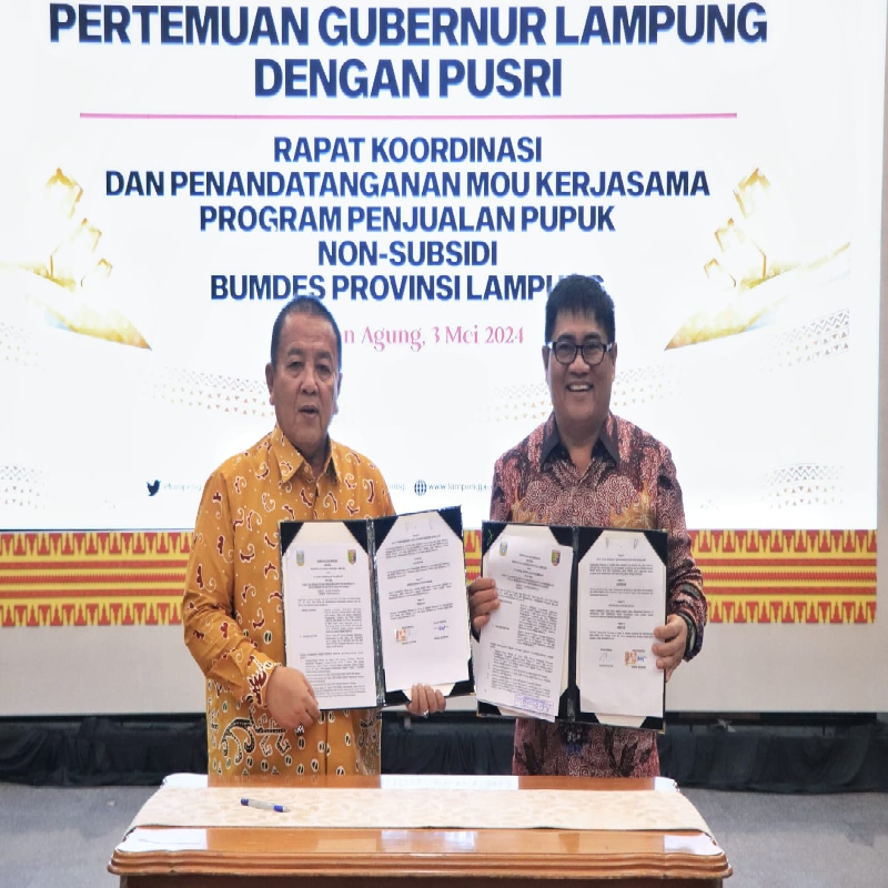 Gubernur Arinal Tandatangani MoU dengan PT Pusri Terkait Pemberian Fasilitas kepada Petani Pengguna KPB 