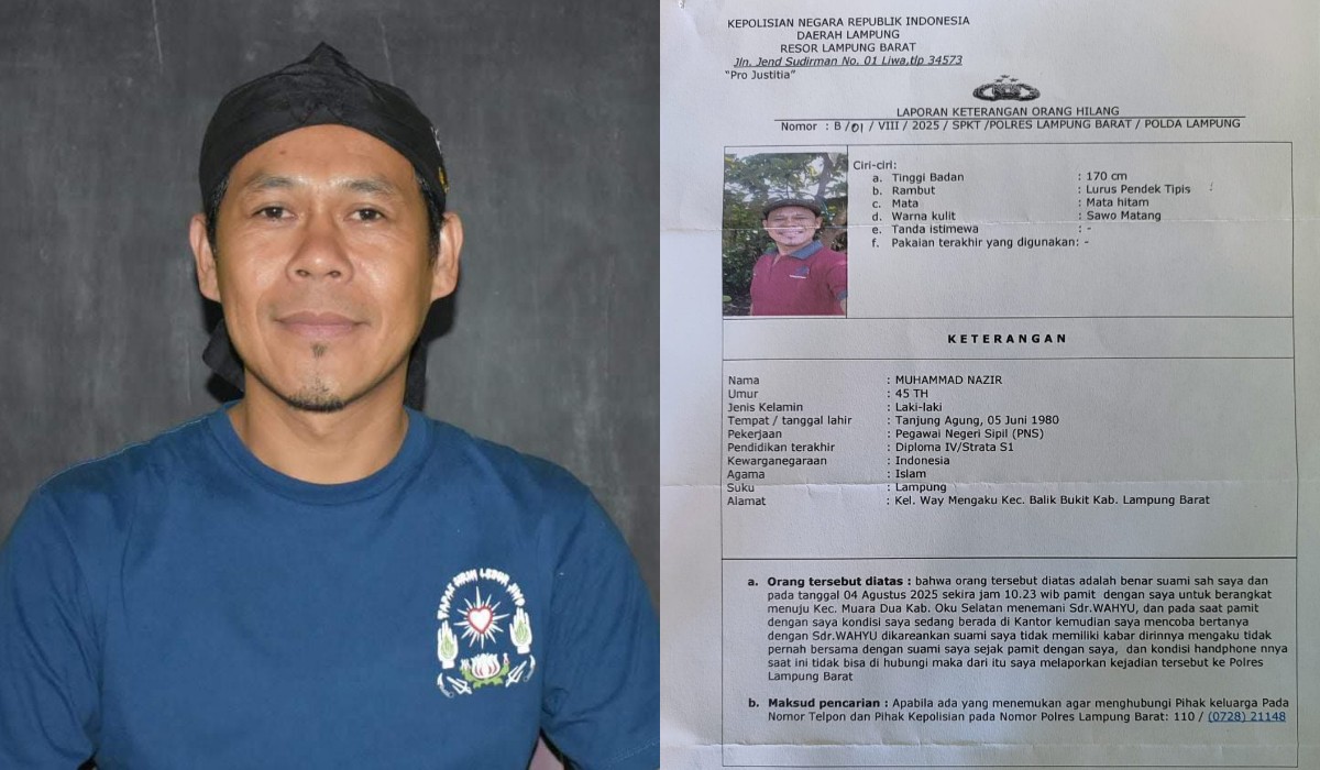 ASN Bappeda Lampung Barat Dilaporkan Hilang, Keluarga dan Polisi Lakukan Pencarian