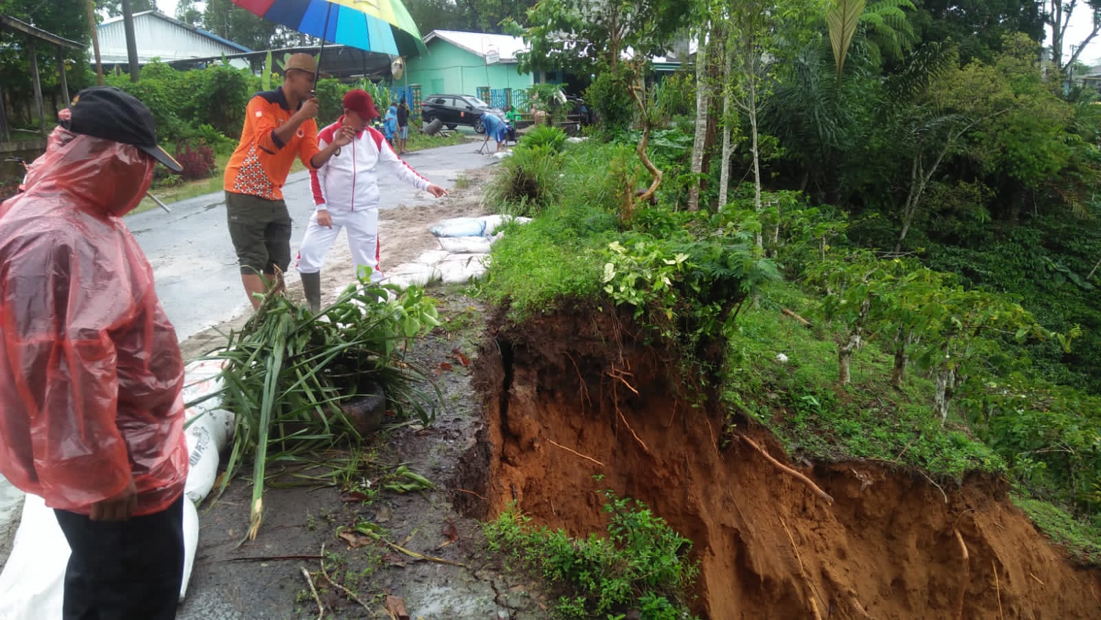 Bibir Jalan Poros Kecamatan Sekincau ke Pagardewa Amblas Sedalam Puluhan Meter 