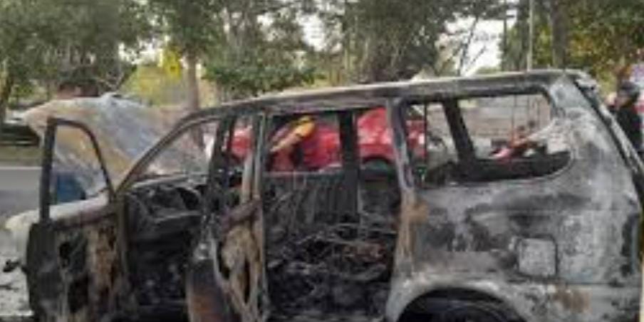 Ini Penyebab Mobil Terbakar Dekat Transmart Lampung 