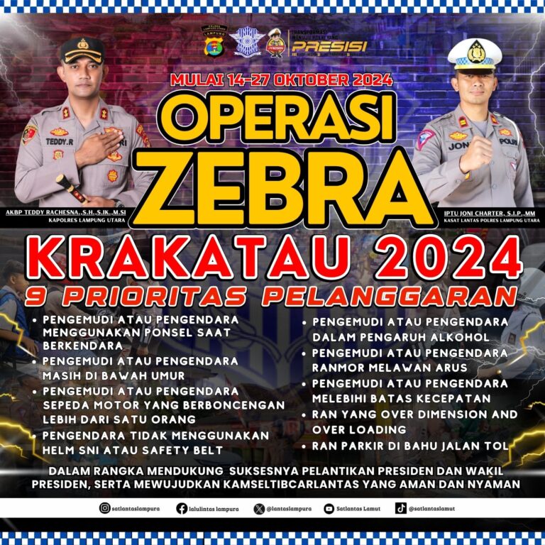 Siap-Siap! Polres Lampung Utara Gelar Operasi Zebra Krakatau 14-27 Oktober 2024