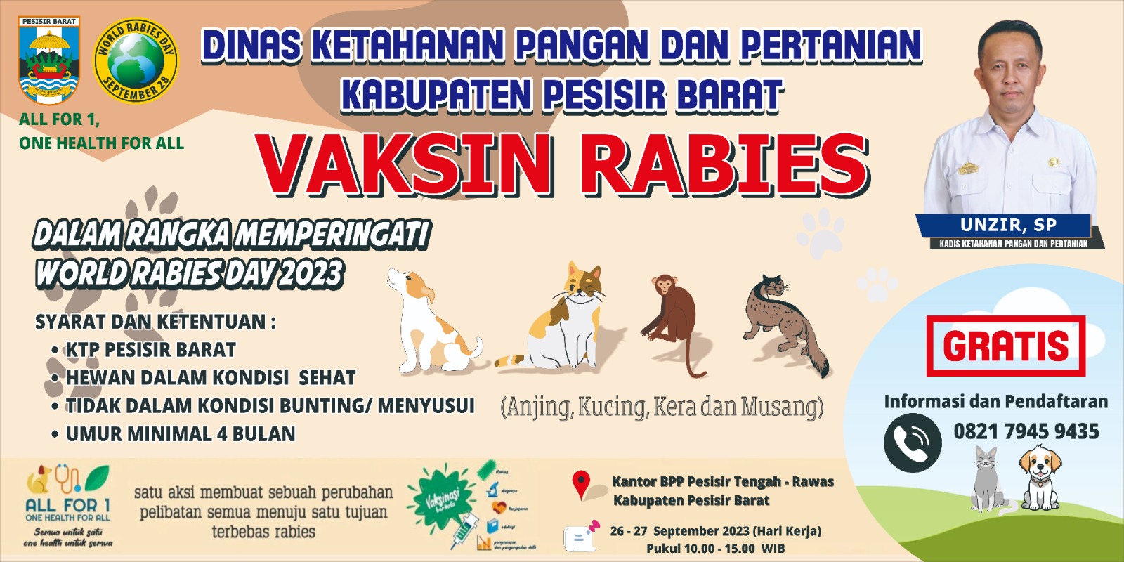 Peringati Bulan Bakti Rabies DKPP Pesisir Barat Siapkan 150 Vaksin Rabies Gratis