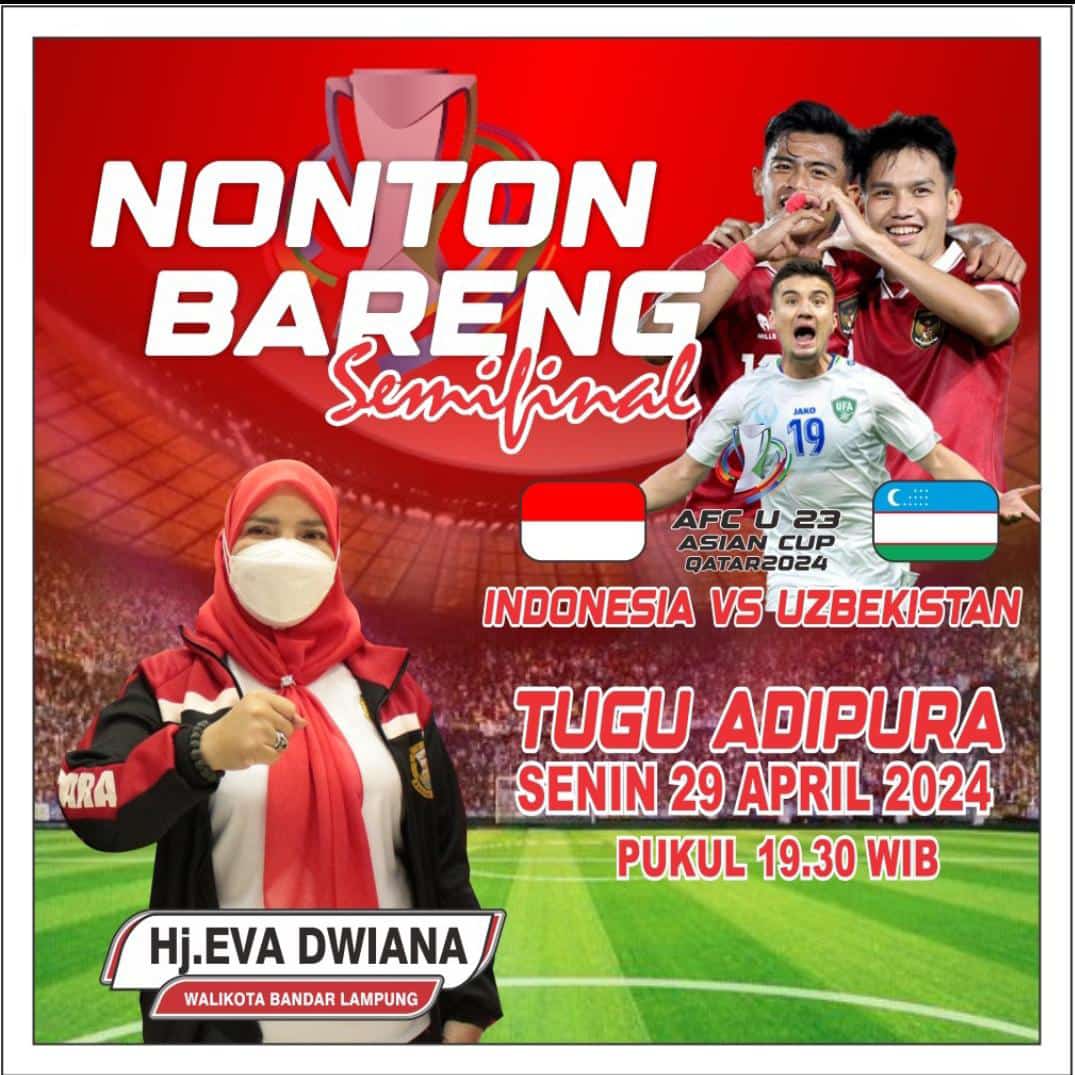 Pemkot Bandar Lampung Gelar Nobar Piala Asia U23 di Tugu Adipura