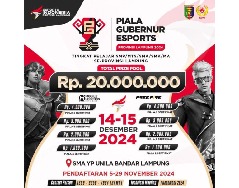 Turnamen E-sport Piala Gubernur Lampung 2024 Segera Dimulai, Daftarkan Tim Kamu Sekarang!