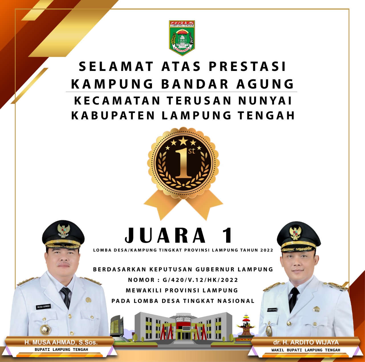 Kampung Bandar Agung Juara 1 Lomba Desa Tingkat Provinsi Lampung