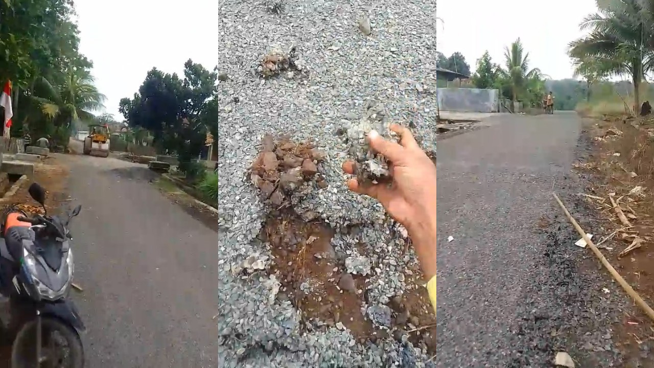 Diduga Asal Jadi, Proyek Jalan Lapen Desa Gedung Ketapang Jadi Sorotan