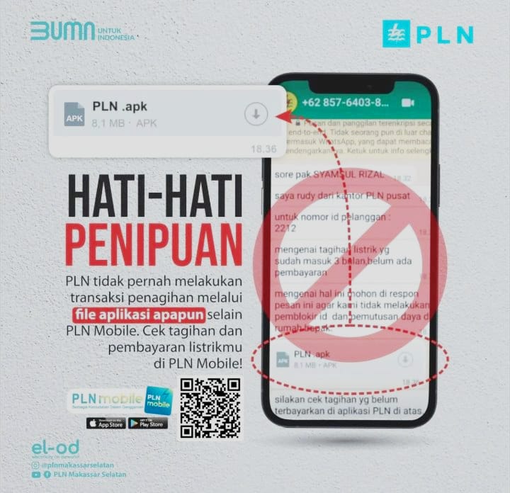PLN Imbau Pelanggan Waspadai Penipuan Berbasis Pesan WhatsApp