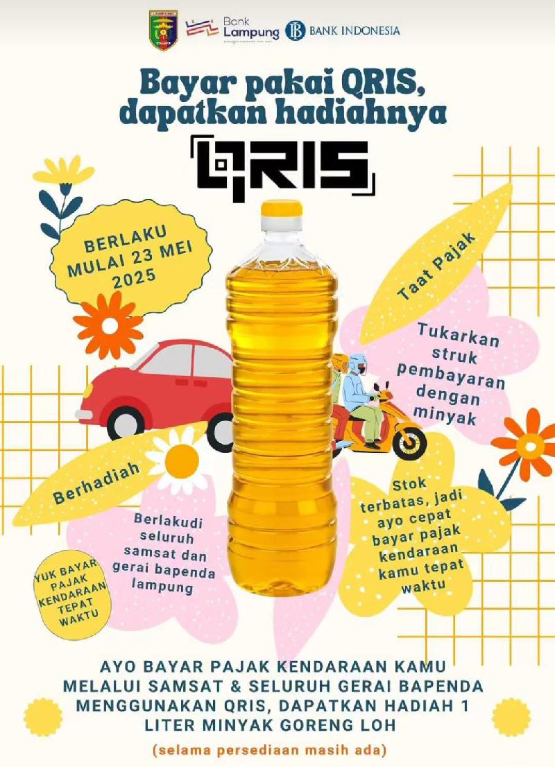 Wajib Pajak di Lampung Bisa Dapat Minyak Goreng Gratis Jika Bayar PKB Lewat QRIS