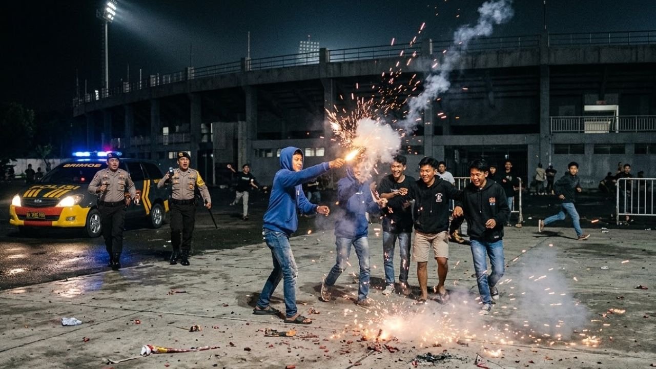 Stadion Sukung Jadi Arena Perang Petasan, Polisi Turun Tangan