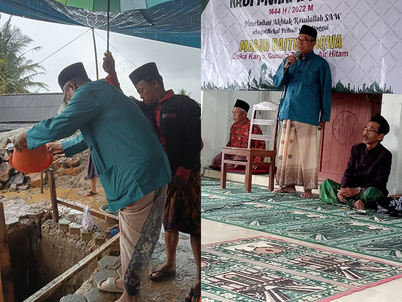 Pj Peratin Gunungterang Lakukan Peletakan Batu Pembangunan Masjid Baitut Taqwa 