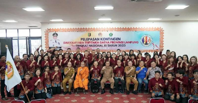 Pemprov Lampung Lepas Kontingen Swayamvara Tripitaka Gatha Tingkat Nasional