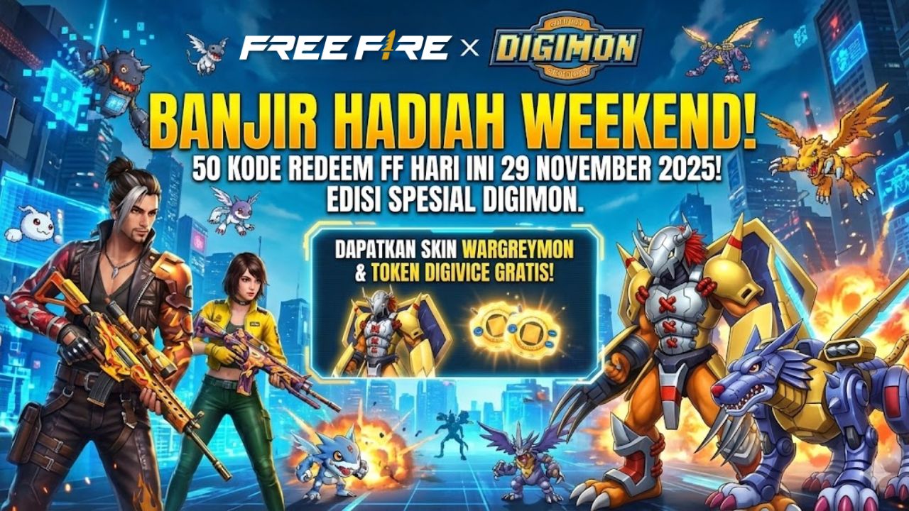Banjir Hadiah Weekend! 50 Kode Redeem FF Hari Ini 29 November 2025 Edisi Spesial Digimon
