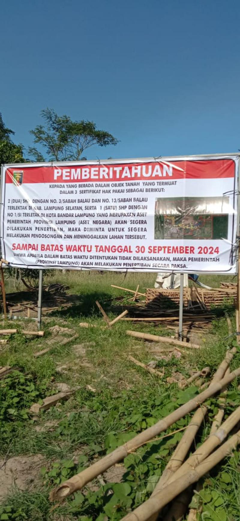 Penertiban Aset Sabahbalau Tahap Pertama, Pemprov Lampung Beri Waktu Pengosongan Lahan Hingga 30 September 