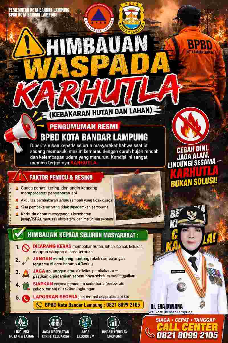Musim Kemarau, BPBD Bandar Lampung Ingatkan Warga Tak Sembarangan Bakar Lahan 