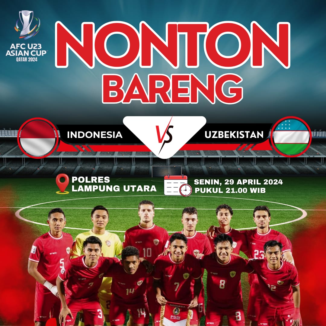 Polres Lampung Utara Gelar Nobar Semifinal Piala Asia U23 Indonesia vs Uzbekistan 
