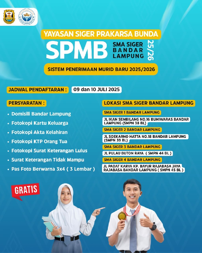 Empat Sekolah Siger Resmi Beroperasi, Pemkot Bandar Lampung Gratiskan Pendidikan