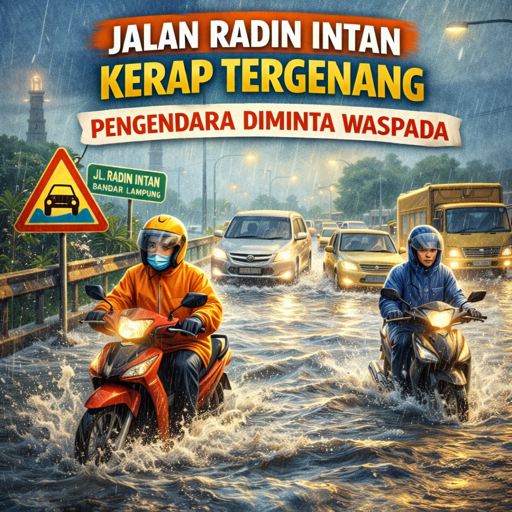 Jalan Radin Intan Kerap Tergenang Saat Hujan, Pengendara Diminta Waspada