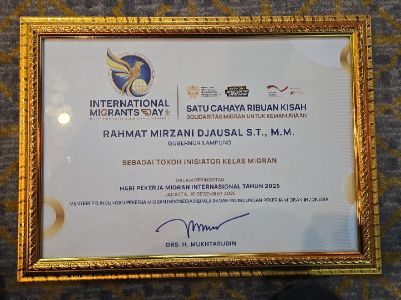  Dedikasi Lindungi Pekerja Migran, Gubernur Lampung Raih Penghargaan Nasional