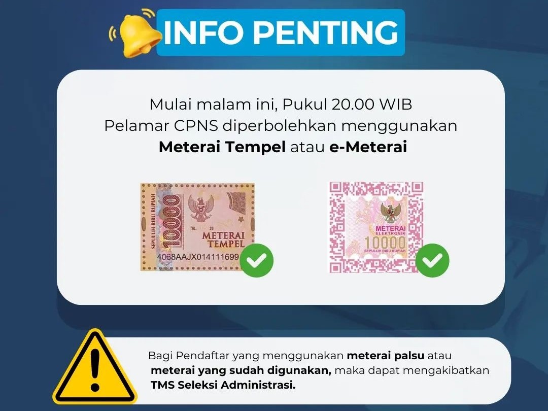 E-meterai Down, Pendaftar CPNS 2024 Boleh Pakai Meterai Tempel 