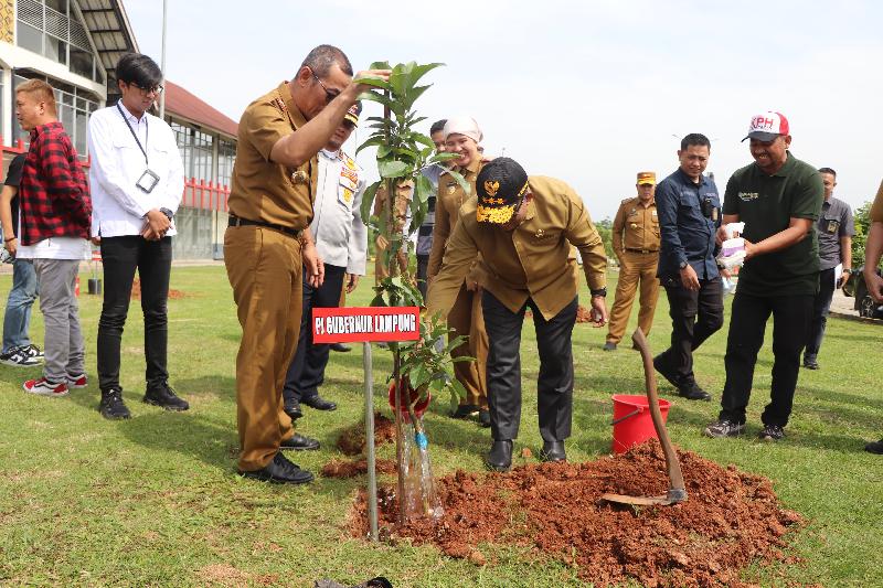 Pj Gubernur Lampung Tanam 1000 Pohon untuk Penghijauan Ruas Tol Bakauheni - Terbanggi Besar