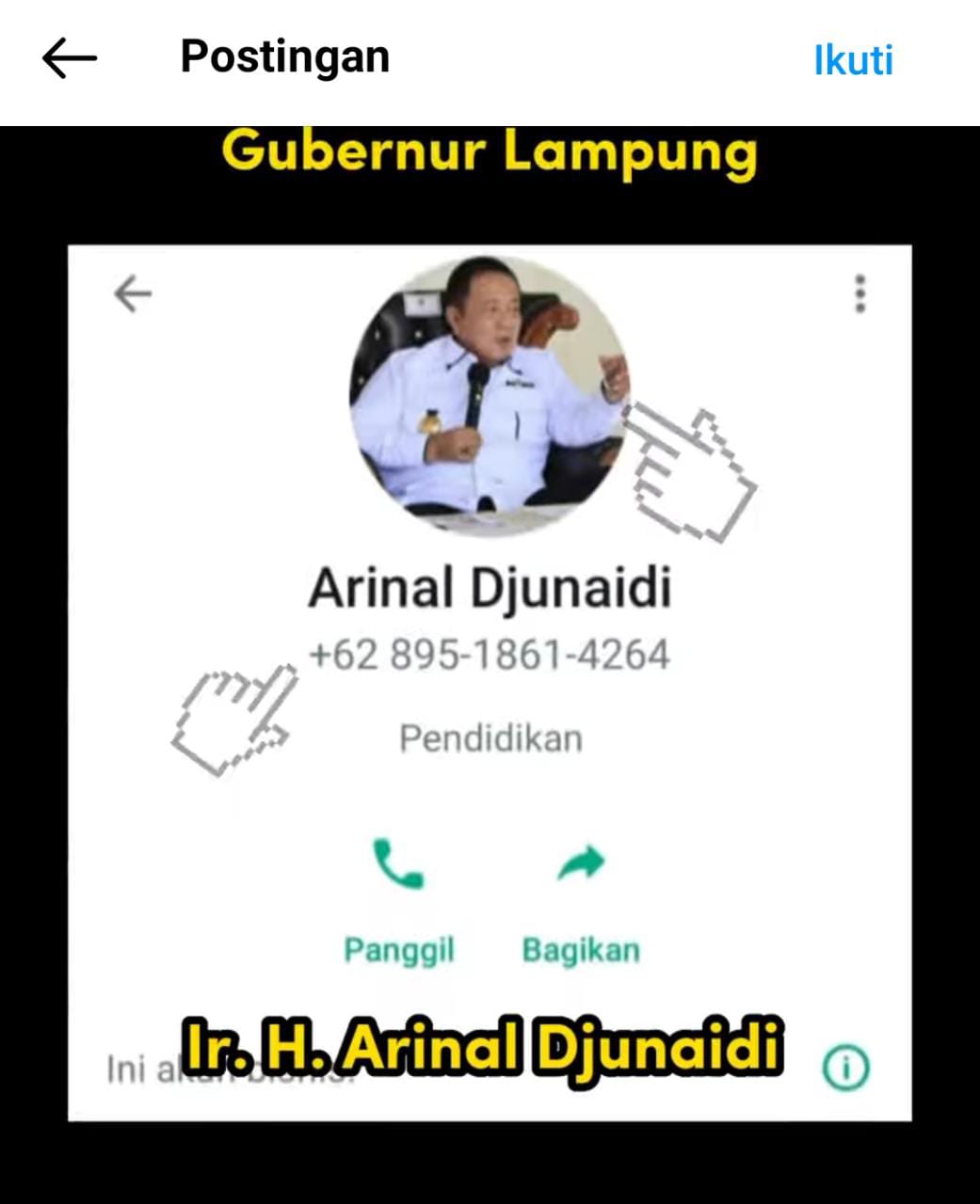 Penipuan Catut Nama Gubernur Lampung, Arinal Imbau Masyarakat Melapor Jika Ada yang Mencurigakan