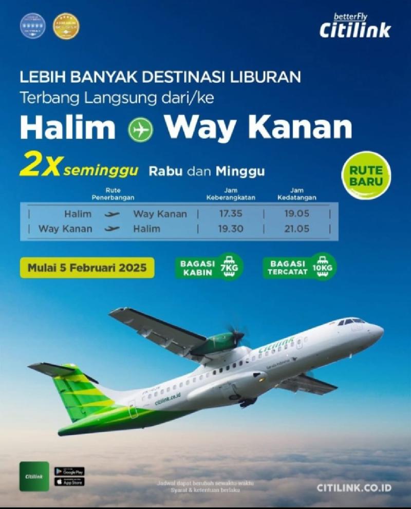 Citilink Buka Rute Baru Jakarta – Way Kanan, Terbang Dua Kali Seminggu