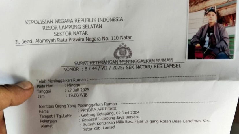 Karyawan Koperasi Lampung Jaya Bersatu Dilaporkan Menghilang, Terakhir Terpantau di Natar