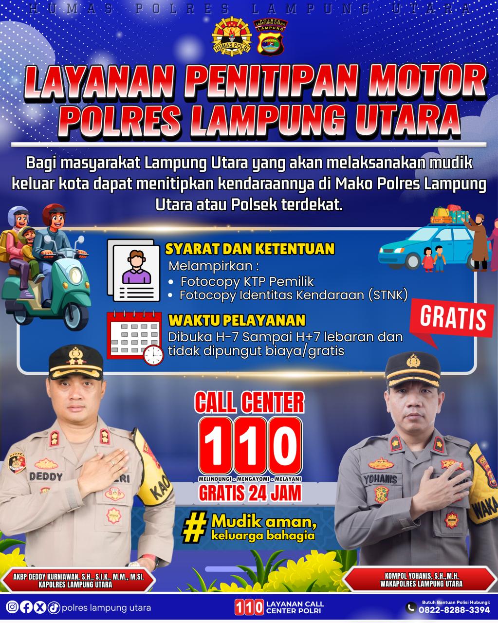 Polres Lampung Utara Buka Layanan Penitipan Barang Gratis untuk Mudik Lebaran 2026