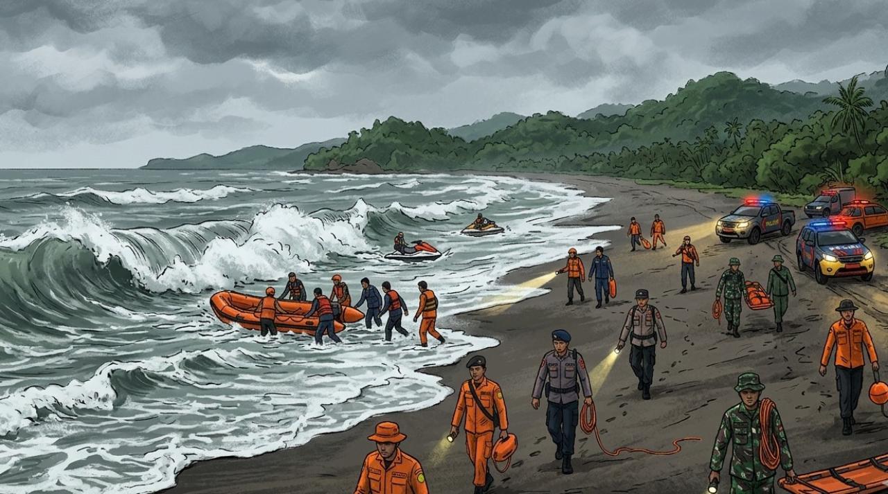 Basarnas Perkuat Pencarian Korban Tenggelam di Pantai Mandiri Sejati