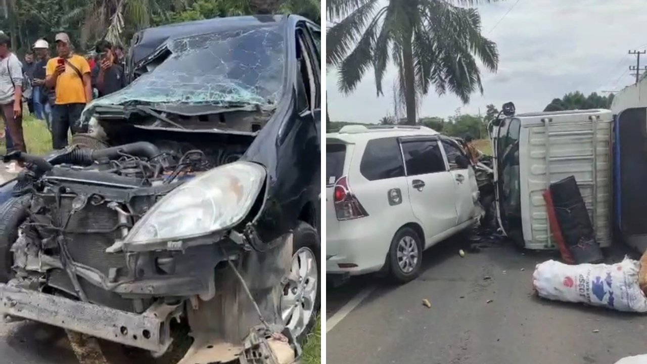 Kecelakaan Tiga Mobil di Lampung Utara, Pengemudi Luka-Luka