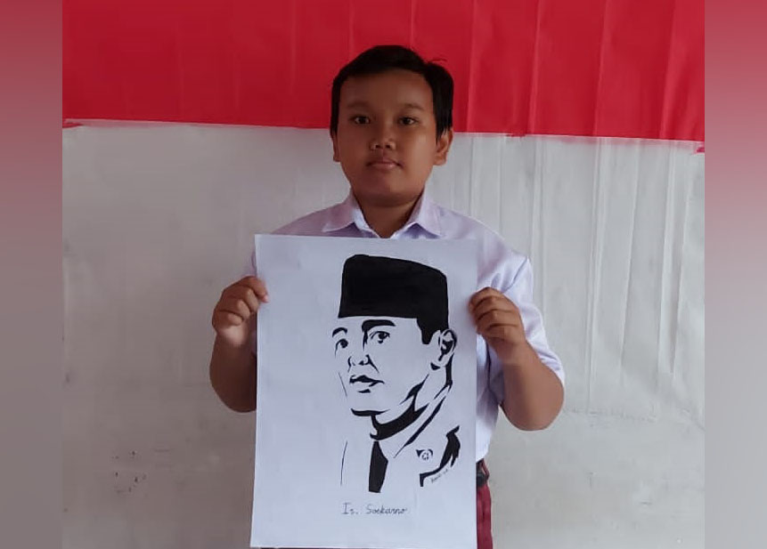 Peringatan HUT RI, Seorang Siswa SD Lukis Wajah Sang Proklamator