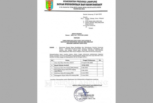 Tak Ada Perpanjangan Libur Lebaran, Siswa di Lampung Masuk Sekolah 10 Mei