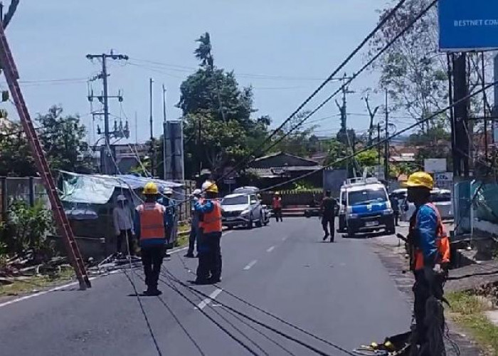 Akibat Angin Kencang, Tiang Listrik Bertegangan Tinggi Roboh di Tanjung Karang Pusat