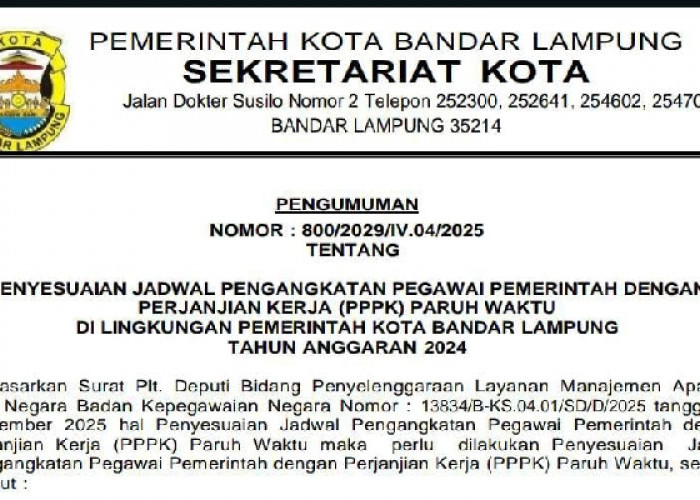Pemkot Bandar Lampung Umumkan Penyesuaian Jadwal Pengangkatan PPPK Paruh Waktu Tahun 2025