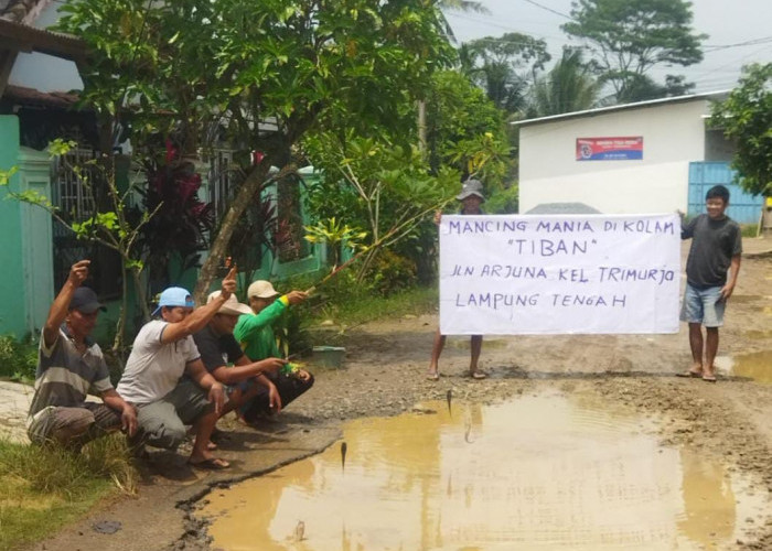 Jalan Rusak Parah, Warga Trimurjo Lampung Tengah Tebar Lele untuk Protes