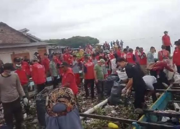 Ribuan Masyarakat Bandar Lampung Terjun Bersihkan Tumpukan Sampah di Pantai
