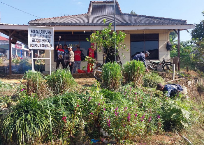 Sambut HUT RI Ke-79 Pekon Sidomulyo Gelar Jumat Bersih Terpusat di Pospol 