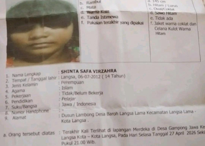 Remaja Asal Aceh Dikabarkan Hilang, Diduga Dibawa ke Lampung oleh Kenalan Baru