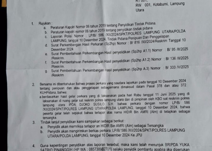 Korban Tipu Gelap di Lampung Utara Desak Polisi Tangkap Tersangka