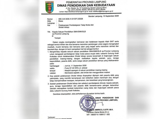 Abu Vulkanik Anak Krakatau, Sekolah di Lampung Diminta Gelar Sholat Istisqo