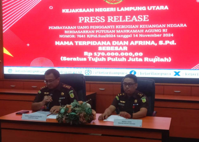 Kejari Lampung Utara Selamatkan Kerugian Negara Rp170 Juta dari Kasus Korupsi Dian Afrina