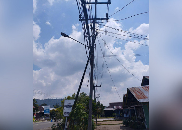 Tiang Telkom Roboh Timpa Jaringan Kabel Listrik di Sebarus