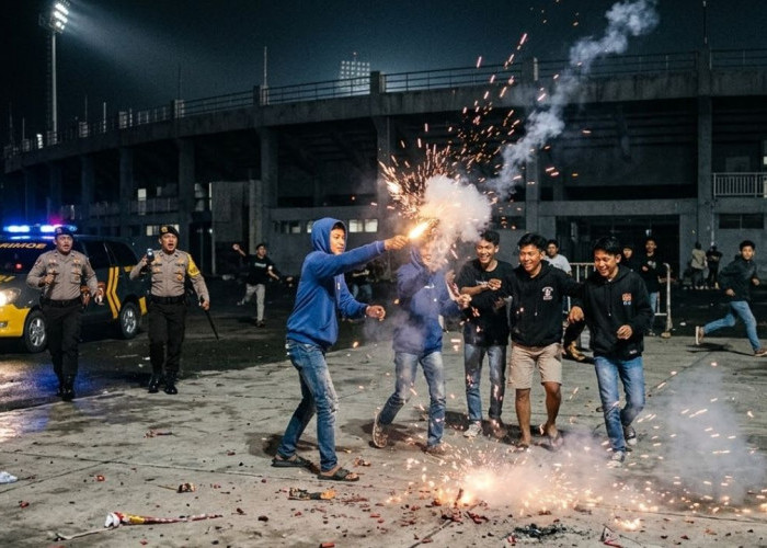 Stadion Sukung Jadi Arena Perang Petasan, Polisi Turun Tangan