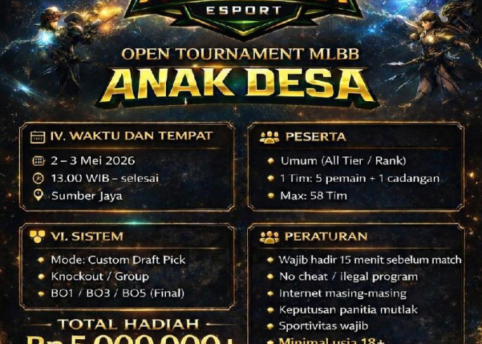 Turnamen MLBB Anak Desa di Sumber Jaya Siap Digelar, Hadiah Tembus Rp5 Juta
