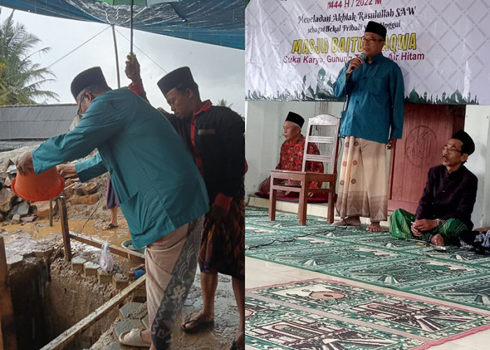 Pj Peratin Gunungterang Lakukan Peletakan Batu Pembangunan Masjid Baitut Taqwa 