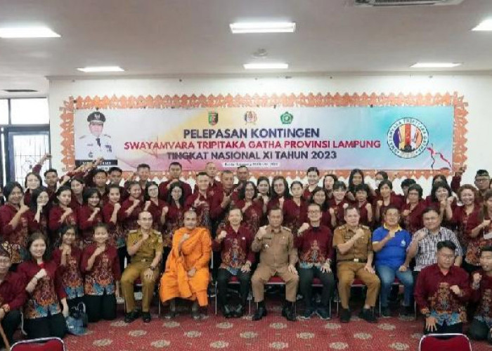 Pemprov Lampung Lepas Kontingen Swayamvara Tripitaka Gatha Tingkat Nasional